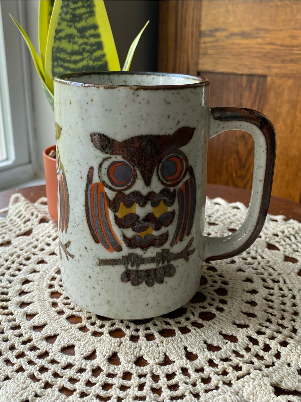 Vintage Otagiri Owl Ceramic Coffee Mug - Cream and Brown